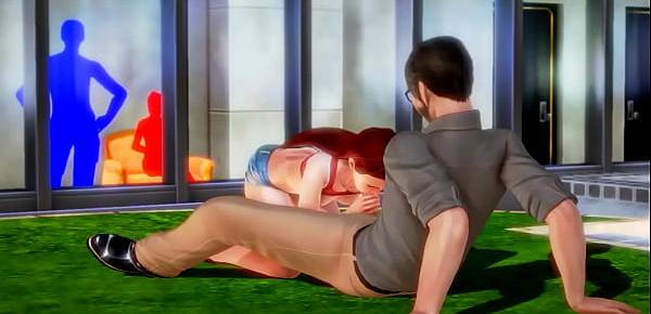  Cute red hair girl 18 yo hentai having sex with an older man in public in hot xxx sex game